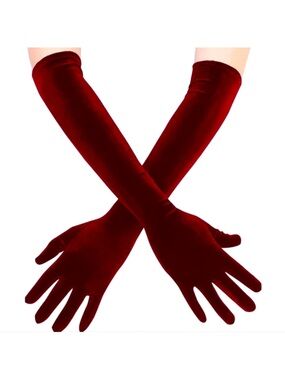 Beautiful Wine Vintage Style Long Elbow Length Velvet Winter  Formal Gloves new